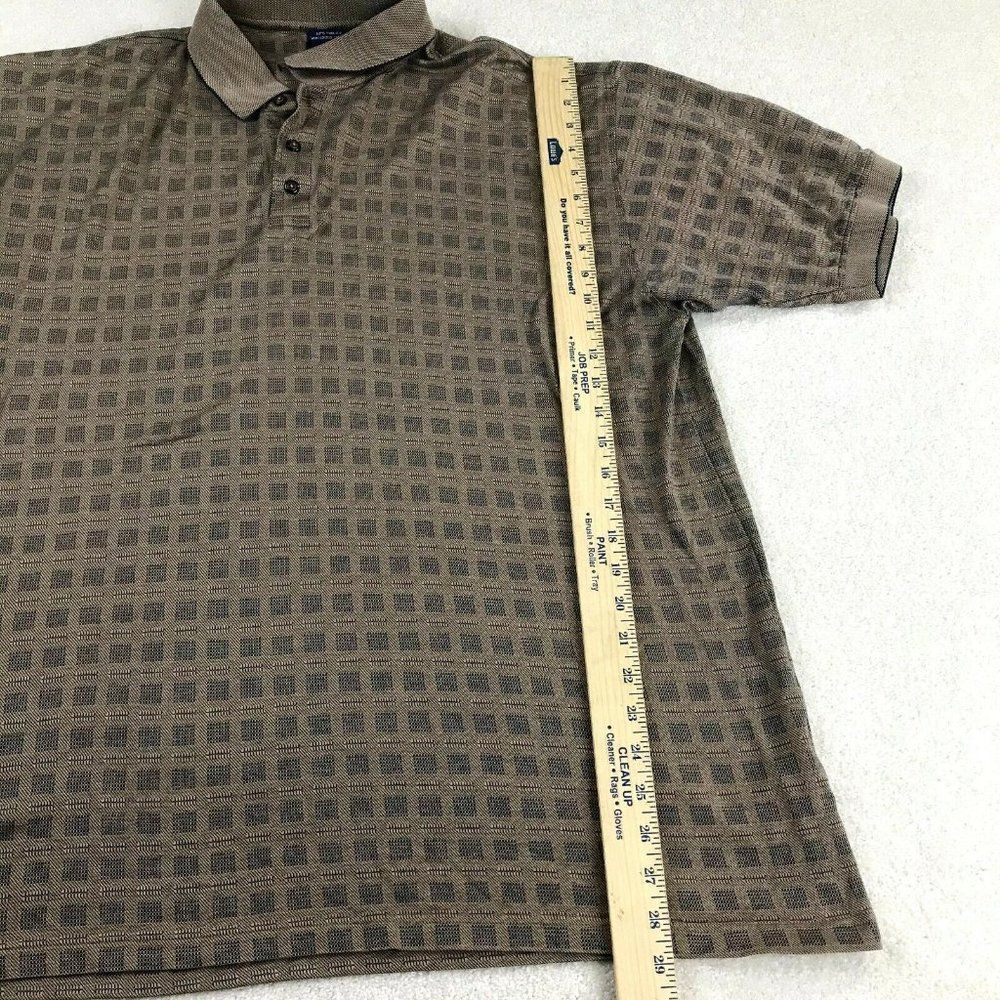 Pebble Beach Polo Shirt Mens XL Brown Checkered Short Sleeve Pullover 3 Button - Picture 4 of 7